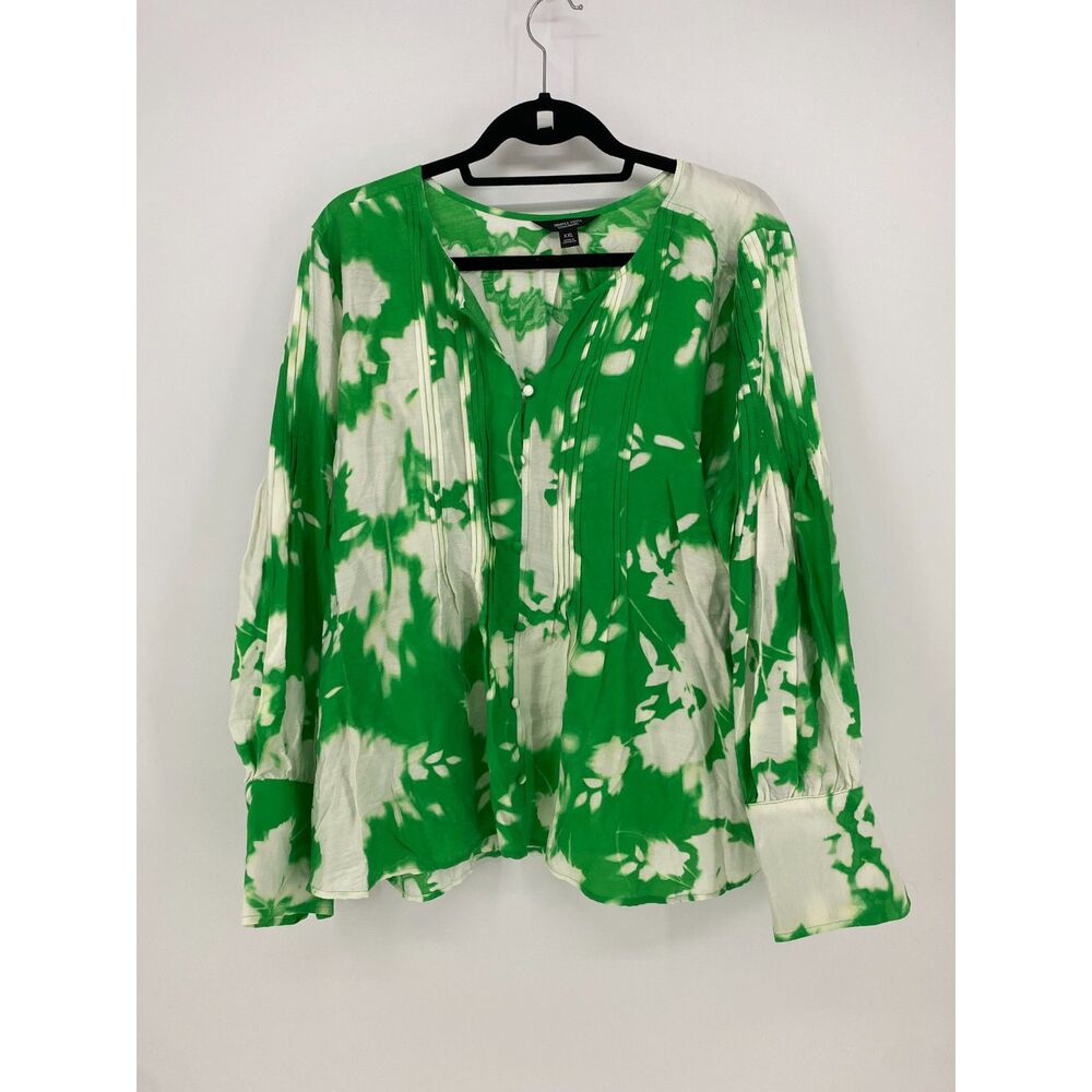 NWT Simply Vera Green Floral Long Sleeve Womens Button Up XXL